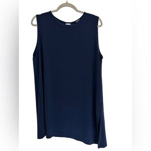 CLARA SUN WOO Blue Sleeveless Key Hole Back Split Hem Stretch Top Tunic Sz L